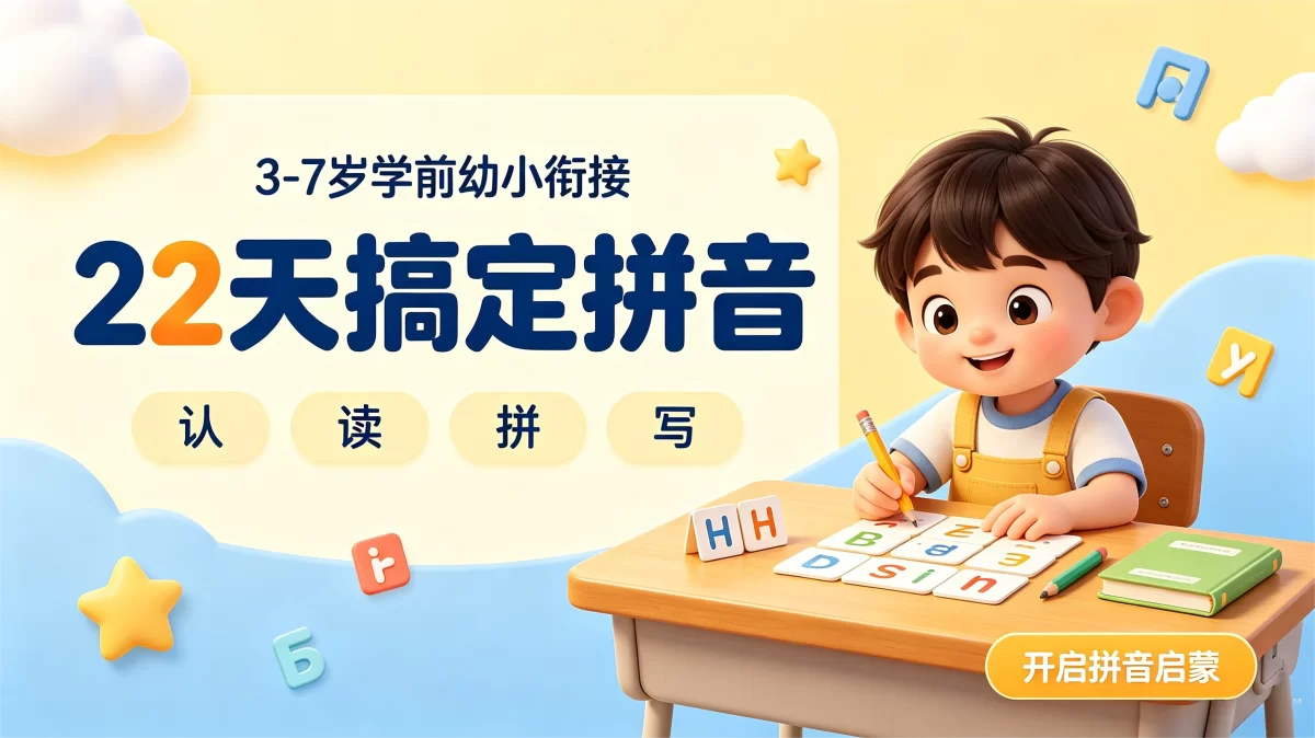 3-7岁学前幼小衔接《22天搞定拼音》，认、读、拼、写